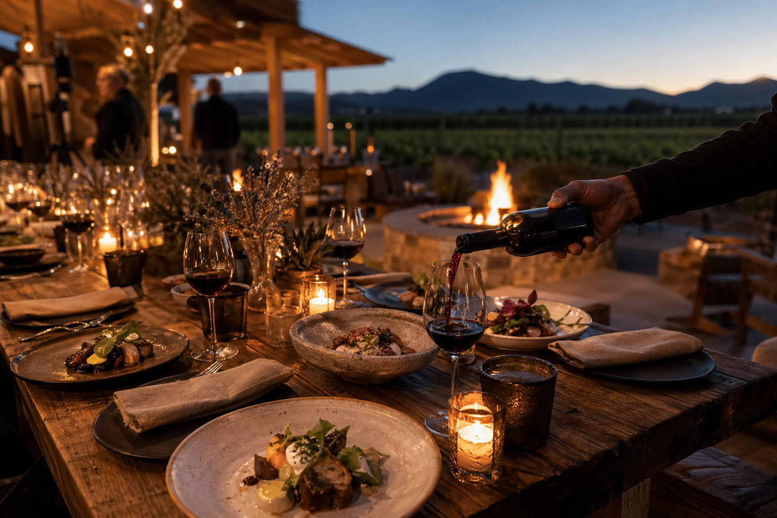 Candlelit chef's table dinner with wine in Valle de Guadalupe